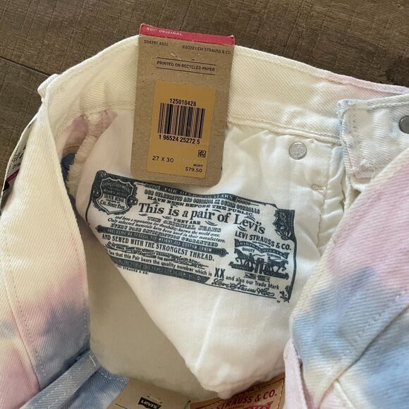 NWT Levi's 501 Jeans Denim Y2K Women Size 27x30 White Tie Dye Denim‎ Button Fly - Picture 10 of 16